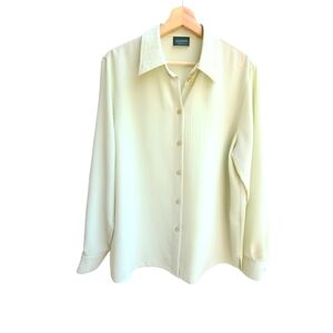 Canda Textured Green Button-down Blouse with Embroidered Collar, Size XL